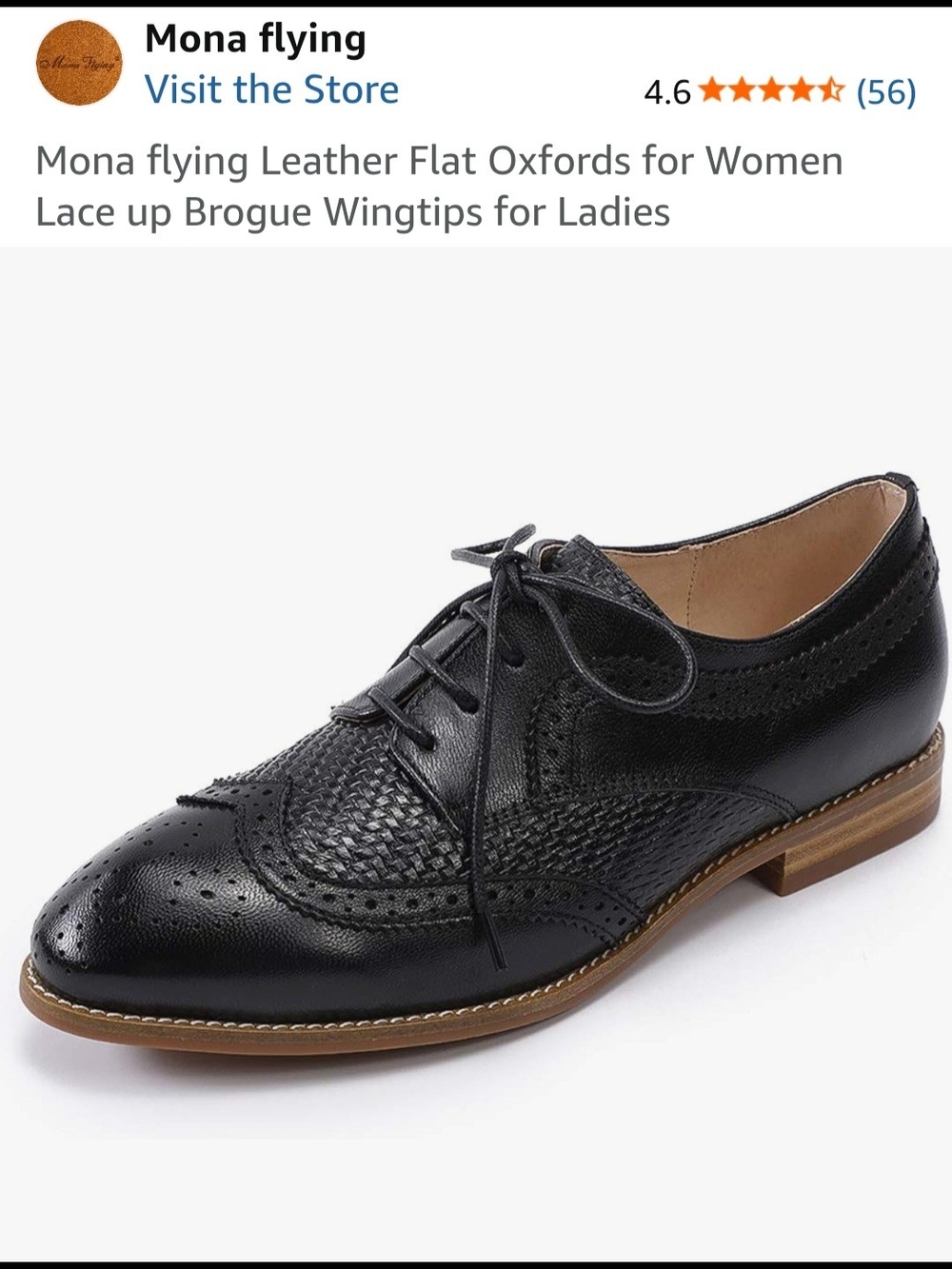 Mona Flying Black Leather Lace-Up Brogue Flats